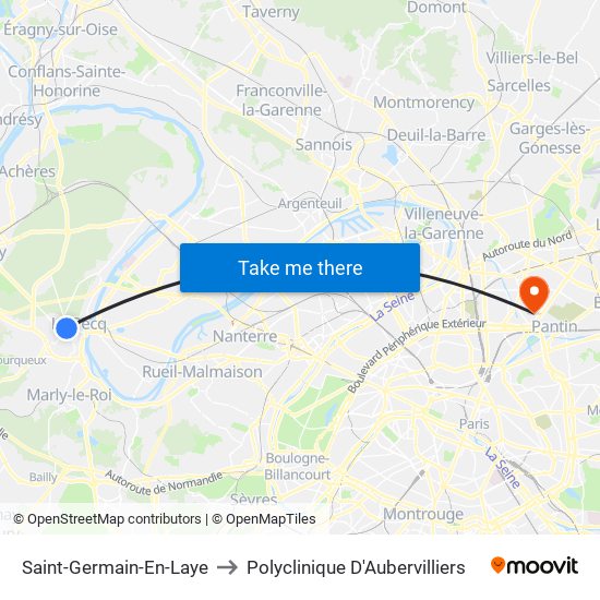 Saint-Germain-En-Laye to Polyclinique D'Aubervilliers map