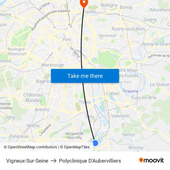 Vigneux-Sur-Seine to Polyclinique D'Aubervilliers map