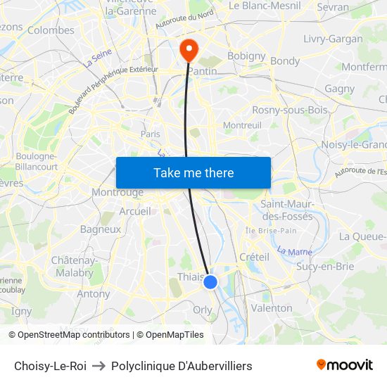 Choisy-Le-Roi to Polyclinique D'Aubervilliers map