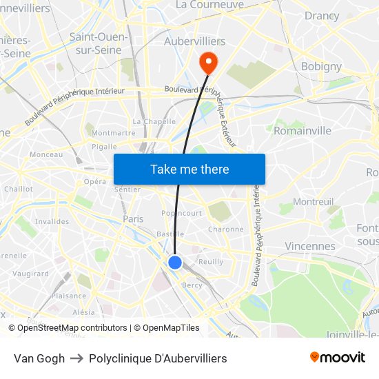 Van Gogh to Polyclinique D'Aubervilliers map