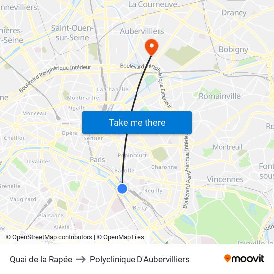 Quai de la Rapée to Polyclinique D'Aubervilliers map