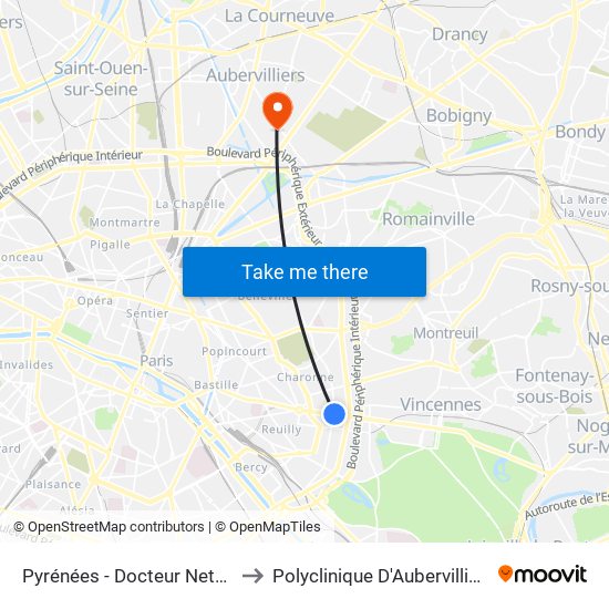 Pyrénées - Docteur Netter to Polyclinique D'Aubervilliers map