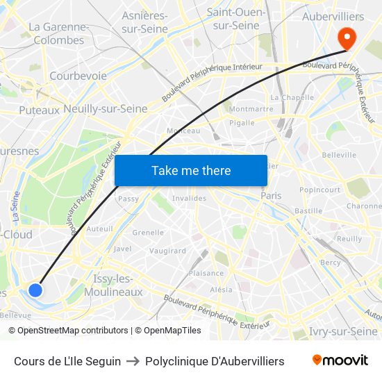 Cours de L'Ile Seguin to Polyclinique D'Aubervilliers map