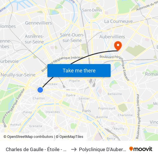Charles de Gaulle - Étoile - Wagram to Polyclinique D'Aubervilliers map