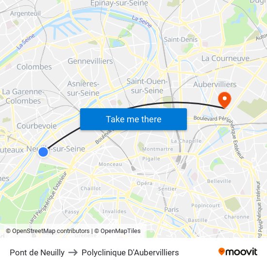 Pont de Neuilly to Polyclinique D'Aubervilliers map
