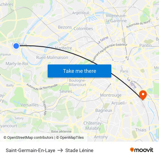 Saint-Germain-En-Laye to Stade Lénine map