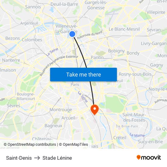 Saint-Denis to Stade Lénine map