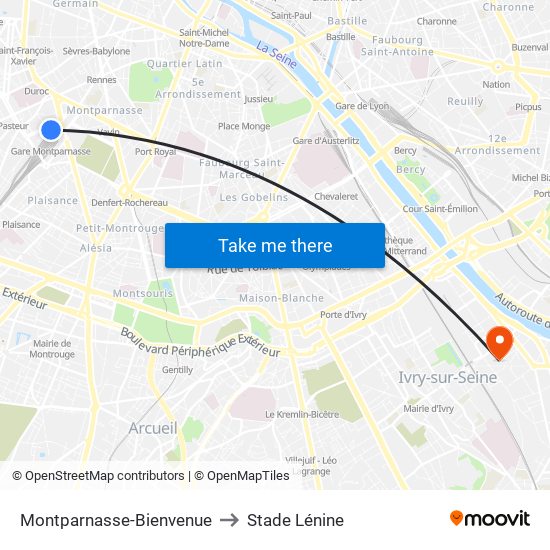 Montparnasse-Bienvenue to Stade Lénine map