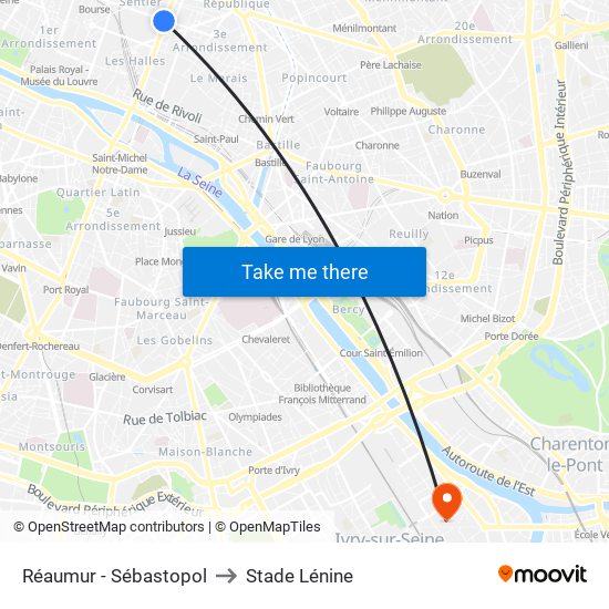 Réaumur - Sébastopol to Stade Lénine map