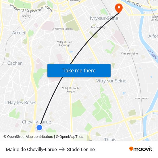 Mairie de Chevilly-Larue to Stade Lénine map