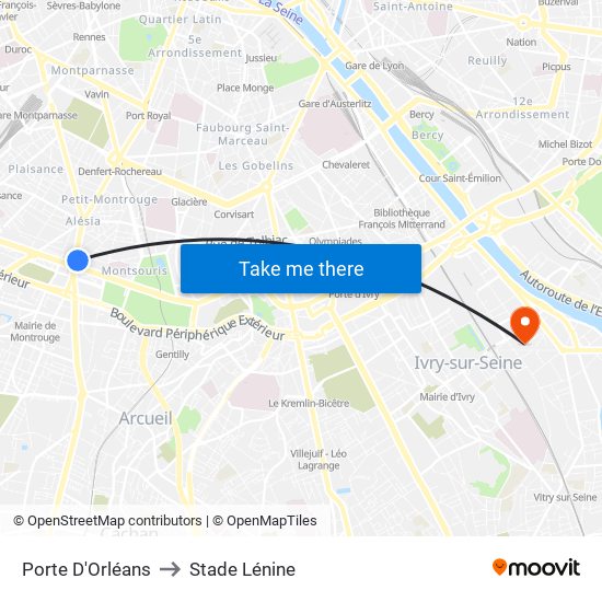 Porte D'Orléans to Stade Lénine map