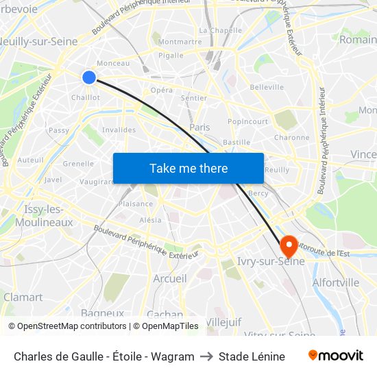 Charles de Gaulle - Étoile - Wagram to Stade Lénine map