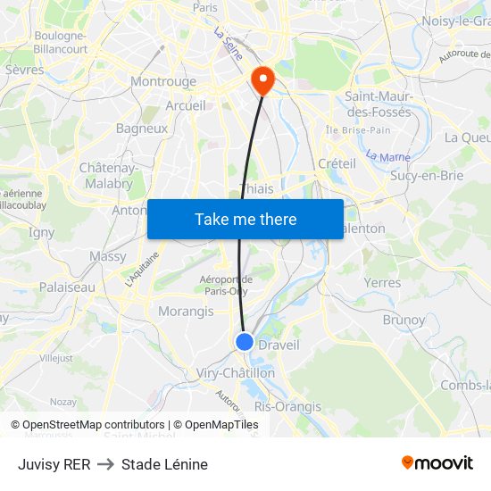 Juvisy RER to Stade Lénine map