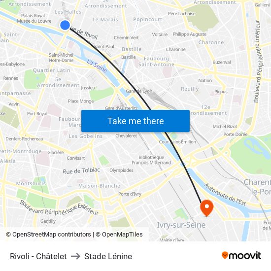 Rivoli - Châtelet to Stade Lénine map