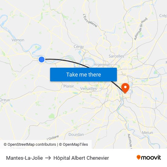 Mantes-La-Jolie to Hôpital Albert Chenevier map