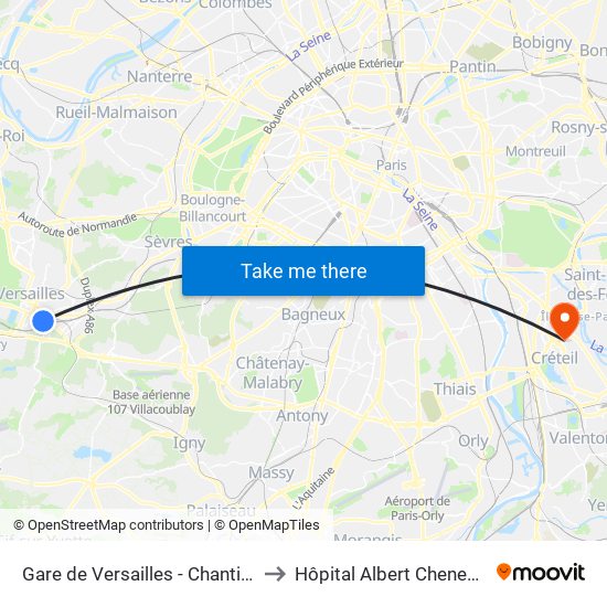 Gare de Versailles - Chantiers to Hôpital Albert Chenevier map