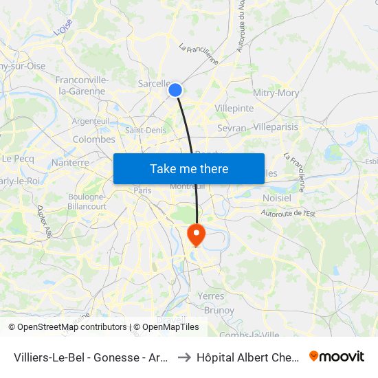 Villiers-Le-Bel - Gonesse - Arnouville to Hôpital Albert Chenevier map