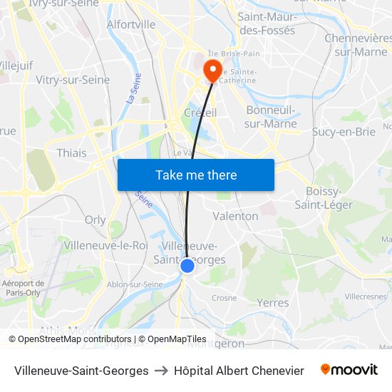 Villeneuve-Saint-Georges to Hôpital Albert Chenevier map