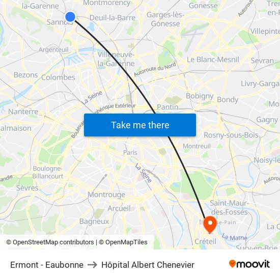 Ermont - Eaubonne to Hôpital Albert Chenevier map