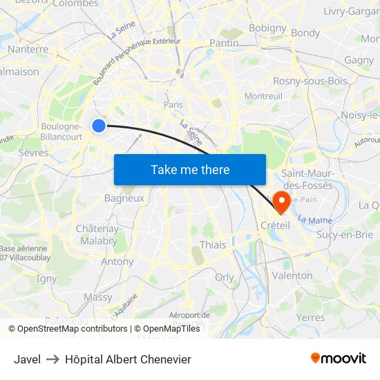 Javel to Hôpital Albert Chenevier map