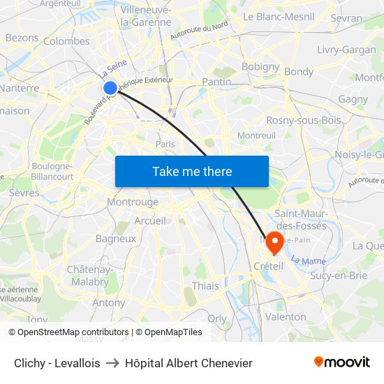 Clichy - Levallois to Hôpital Albert Chenevier map