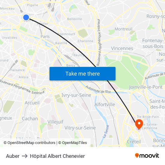 Auber to Hôpital Albert Chenevier map