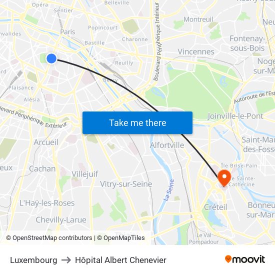 Luxembourg to Hôpital Albert Chenevier map