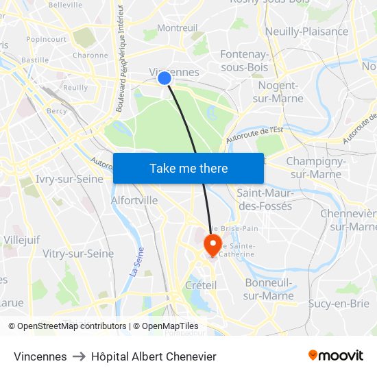 Vincennes to Hôpital Albert Chenevier map