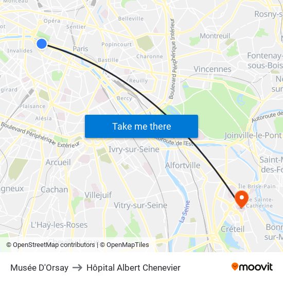 Musée D'Orsay to Hôpital Albert Chenevier map