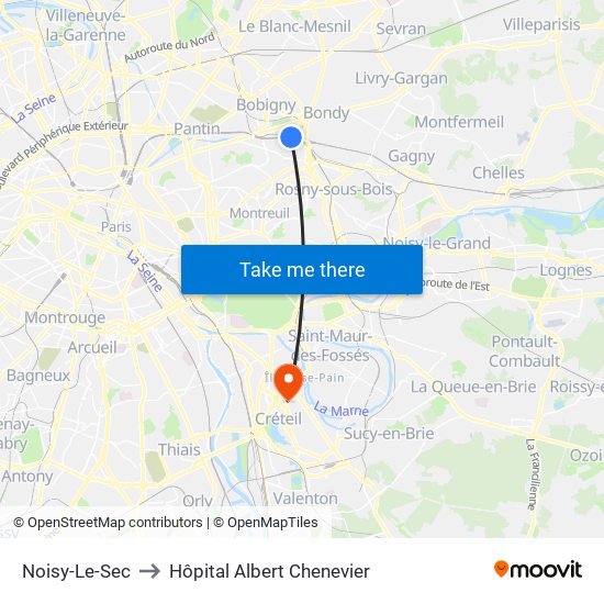Noisy-Le-Sec to Hôpital Albert Chenevier map
