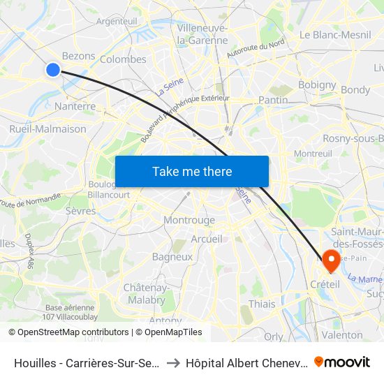 Houilles - Carrières-Sur-Seine to Hôpital Albert Chenevier map