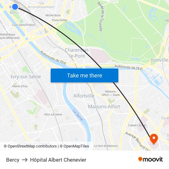 Bercy to Hôpital Albert Chenevier map