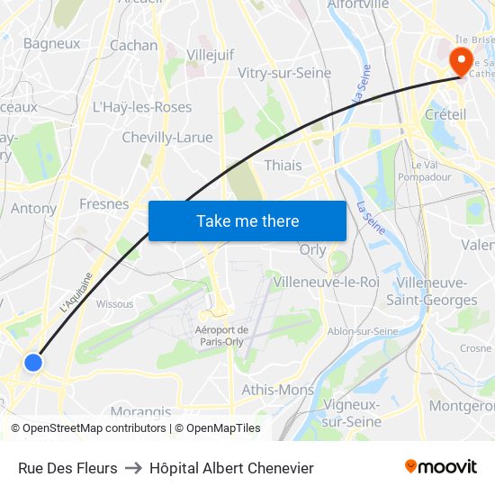 Rue Des Fleurs to Hôpital Albert Chenevier map