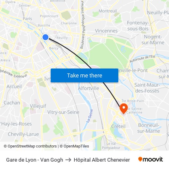 Gare de Lyon - Van Gogh to Hôpital Albert Chenevier map