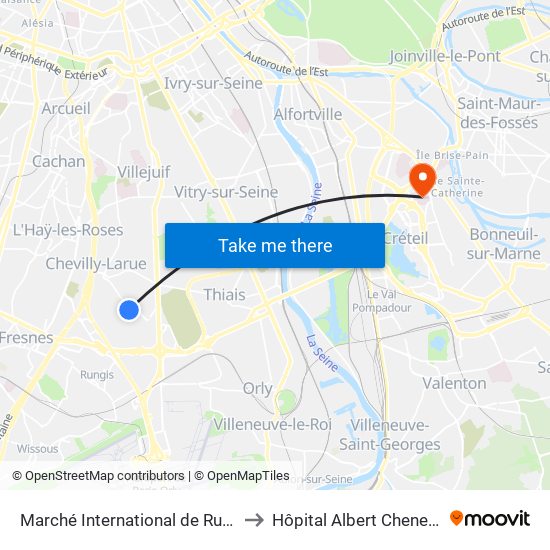 Marché International de Rungis to Hôpital Albert Chenevier map