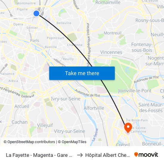 La Fayette - Magenta - Gare du Nord to Hôpital Albert Chenevier map