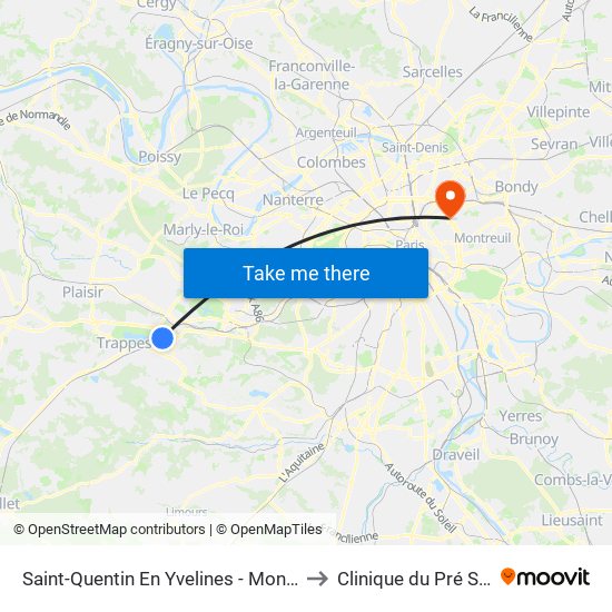 Saint-Quentin En Yvelines - Montigny-Le-Bretonneux to Clinique du Pré Saint-Gervais map