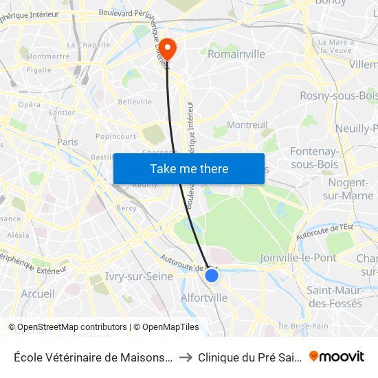 École Vétérinaire de Maisons-Alfort - Métro to Clinique du Pré Saint-Gervais map