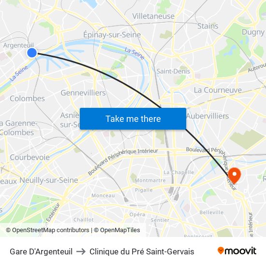 Gare D'Argenteuil to Clinique du Pré Saint-Gervais map