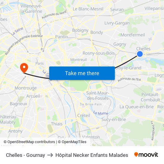 Chelles - Gournay to Hôpital Necker Enfants Malades map