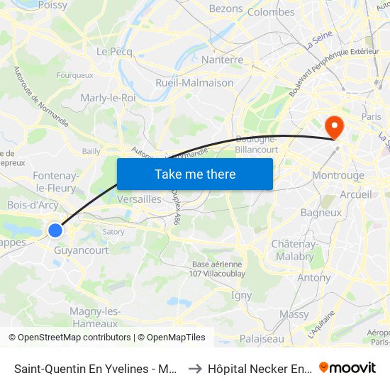 Saint-Quentin En Yvelines - Montigny-Le-Bretonneux to Hôpital Necker Enfants Malades map
