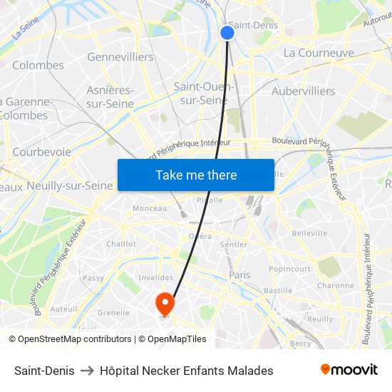 Saint-Denis to Hôpital Necker Enfants Malades map