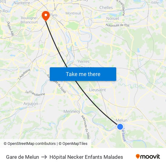 Gare de Melun to Hôpital Necker Enfants Malades map