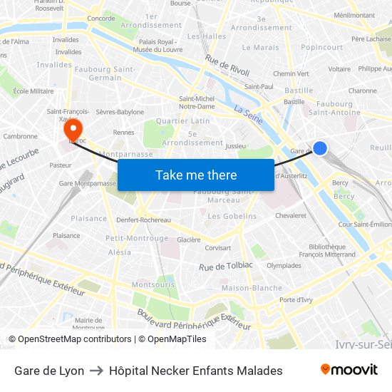 Gare de Lyon to Hôpital Necker Enfants Malades map