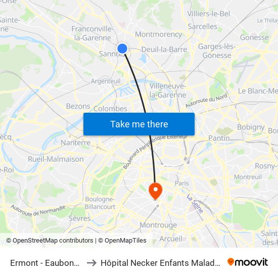 Ermont - Eaubonne to Hôpital Necker Enfants Malades map