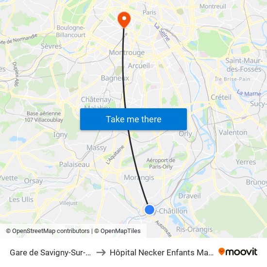 Gare de Savigny-Sur-Orge to Hôpital Necker Enfants Malades map