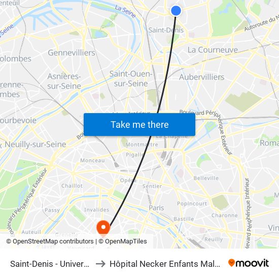 Saint-Denis - Université to Hôpital Necker Enfants Malades map