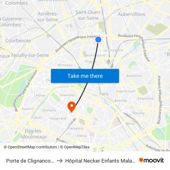 Porte de Clignancourt to Hôpital Necker Enfants Malades map