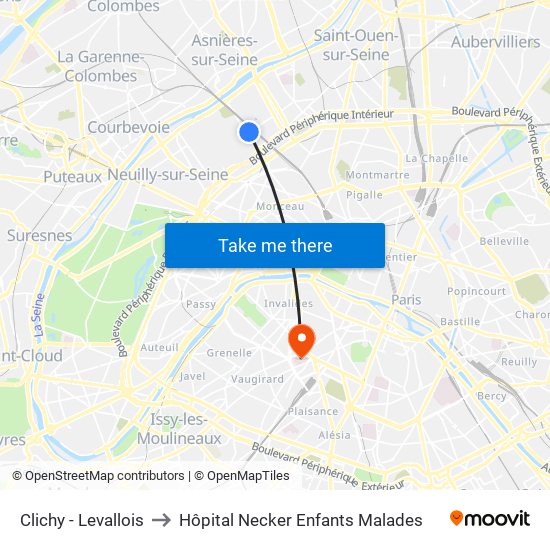 Clichy - Levallois to Hôpital Necker Enfants Malades map