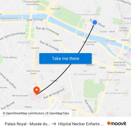 Palais Royal - Musée du Louvre to Hôpital Necker Enfants Malades map